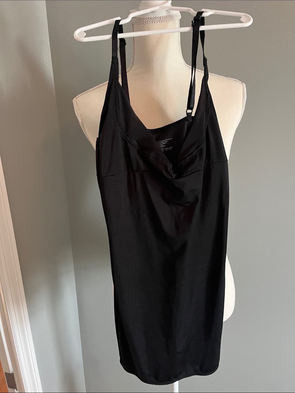 Izod Black Satin-Look Slip Tank with Spaghetti Straps